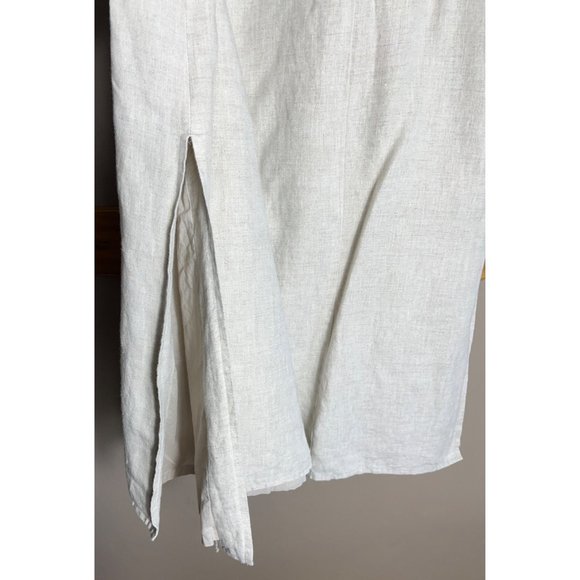 Talbots Linen Maxi Skirt Beige Button A-line Pockets Belt Loops Lined Womens 14 - Picture 6 of 9